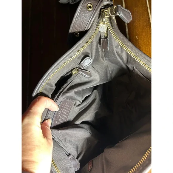 Coach Signature C Monogram Canvas Leather Trim Shoulder Bag‎ Brown Beige - Picture 8 of 8